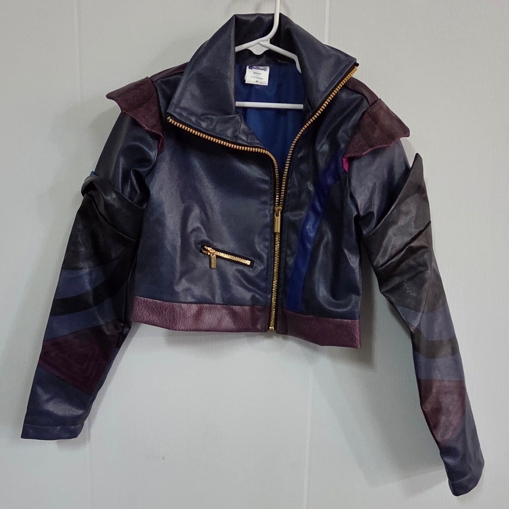 Disney Descendants 3 Mal Purple Faux Leather Moto Jacket Kids Medium Heart Back - Picture 6 of 7